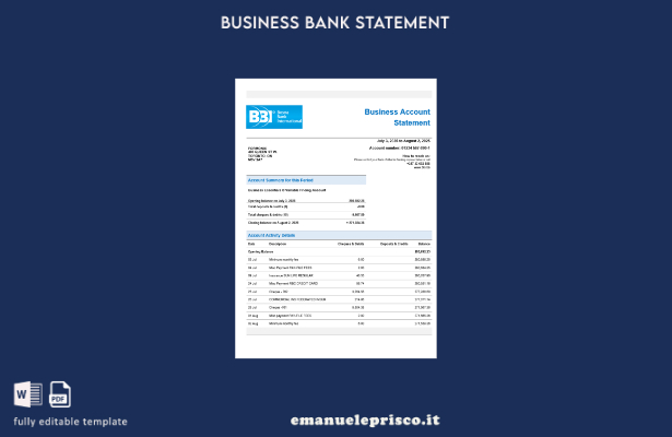 modello di estratto conto aziendale Bosna Bank in stile verificato Modello in fo